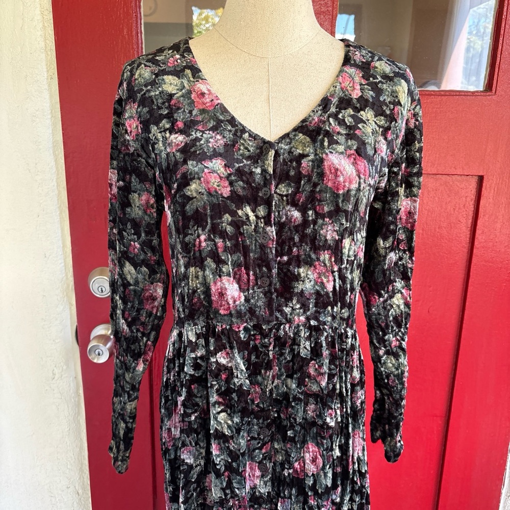 VTG 90s Crushed Velvet Whimsigoth Maxi Dress